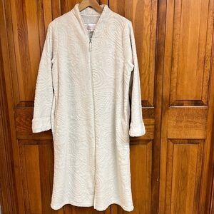 Oscar de la Renta Pink Label Cream Full Zipper Polyester Robe w/Pockets PL